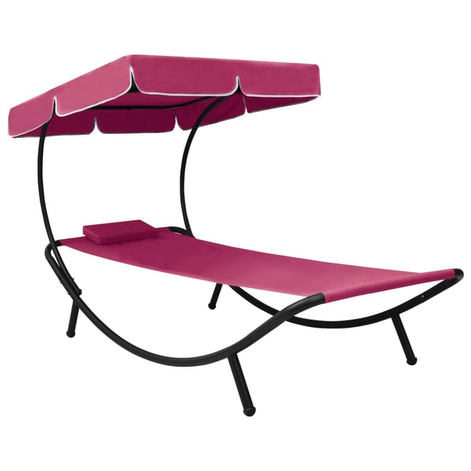 vidaXL - Loungebed - met - luifel - en - kussen - roze