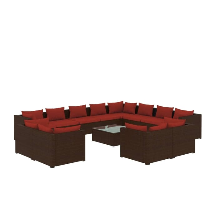 vidaXL - 13-delige - Loungeset - met - kussens - poly - rattan - bruin