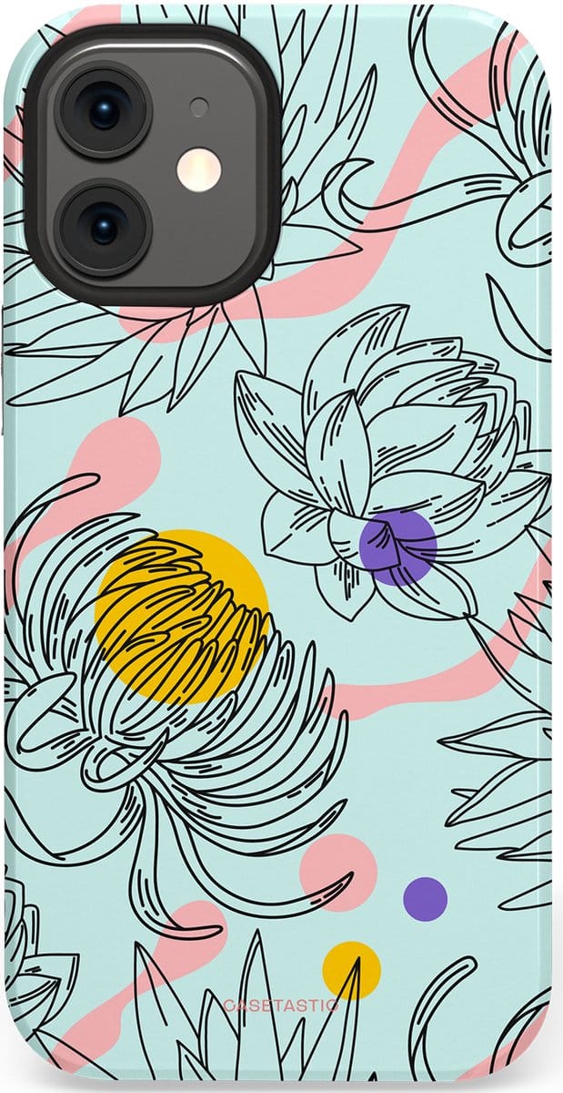 Casetastic hoesje geschikt voor Apple iPhone 12 Mini - Dubbellaagse bescherming - Wildschets - Fashion Case - Zilver Wit Saliegroen Lichtroze