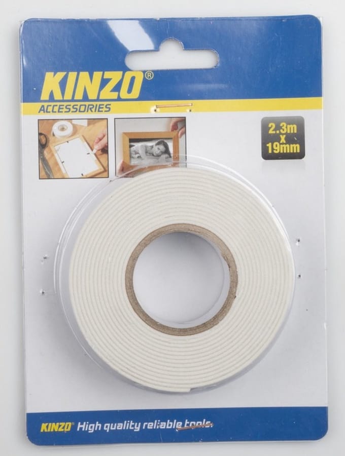 Kinzo Dubbelzijdig tape - 1x rol - 19 mm x 2,3 meter - wit