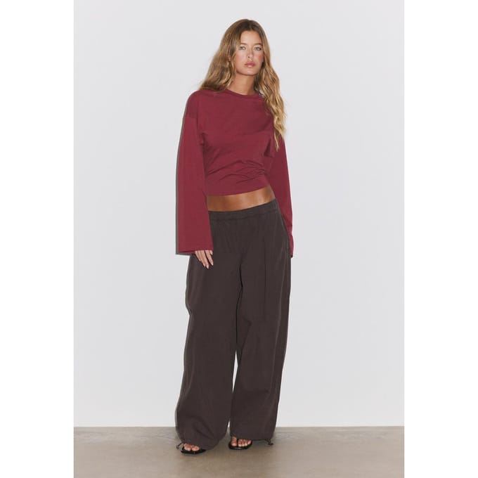 Stradivarius T-shirt met kimonomouwen  Donkerrood S