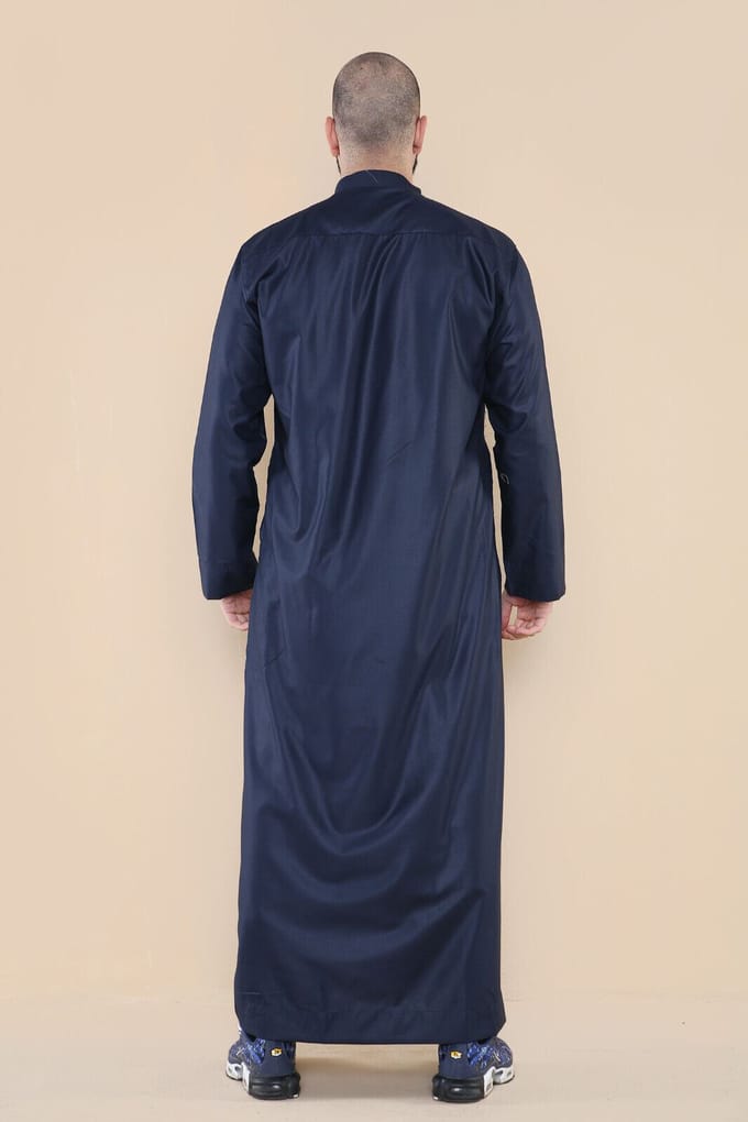 Mens Navy Thobe Jubba Saoedi-Islamitisch Arabisch Eid Katoen Kaftan Jubbah Umrah Robe