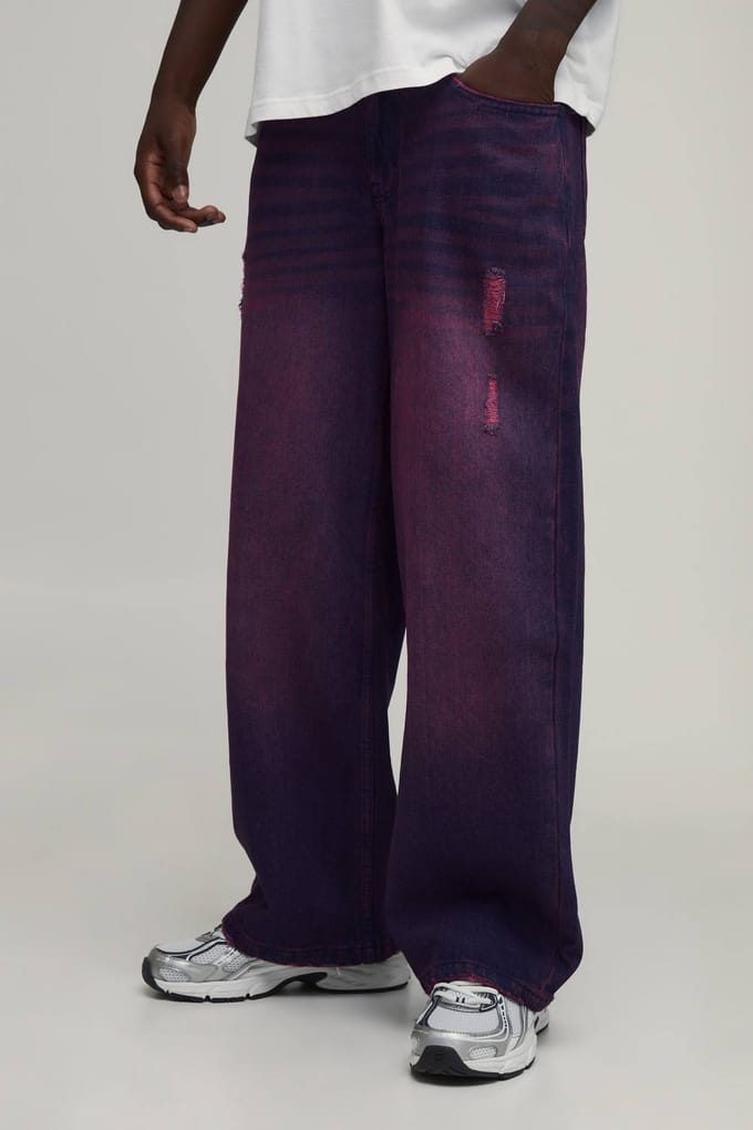 Roze Getinte Baggy Distressed Jeans | Pink | Size 36