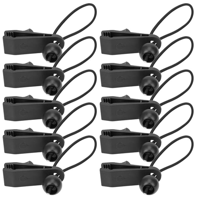 Clips de retenue pour tente extérieure, pince de fixation coupe-vent avec cordon élastique pour auvent de Camping, caravane black