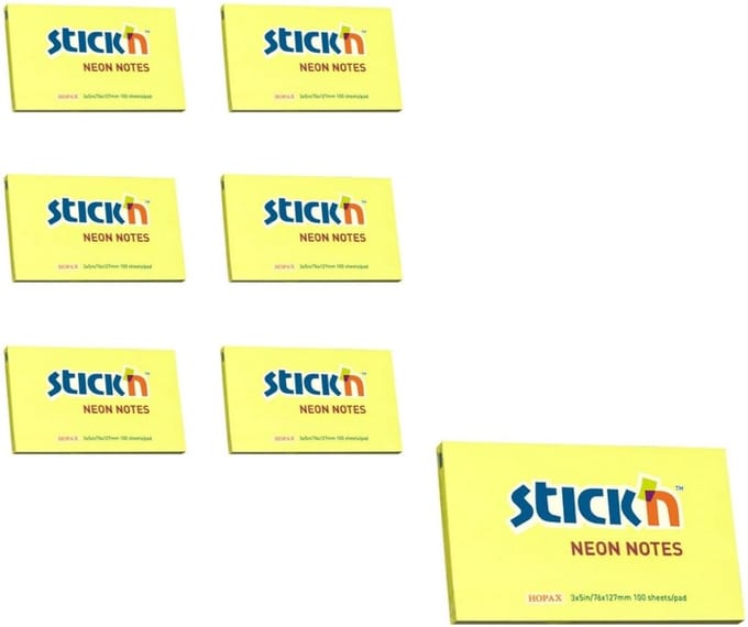 Stick'n sticky notes - 6-pack - 76x127mm, neon geel, 100 memoblaadjes per blok