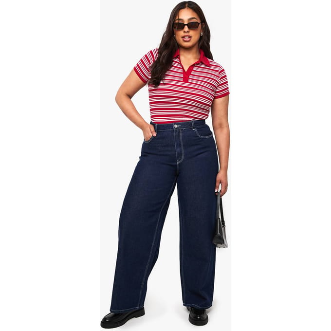 boohoo Dames Plus Mid Waist Baggy-fit jeans | Indigo | Maat: 48