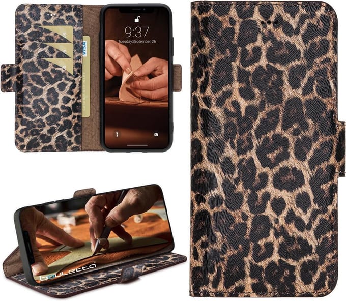 Bouletta iPhone 13 Pro compatibel leer BookCase hoesje - Smooth Leopard