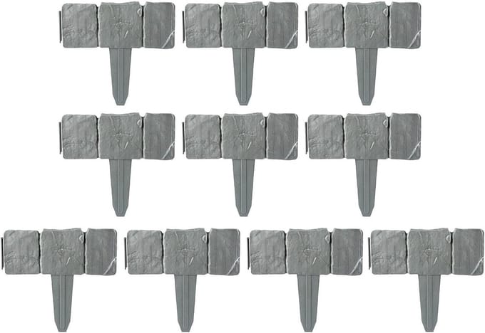 Stenen borderrand - Kunststeen rand - Tuin afscheiden - Flexibele lay-out - 10 Delig - Grijs