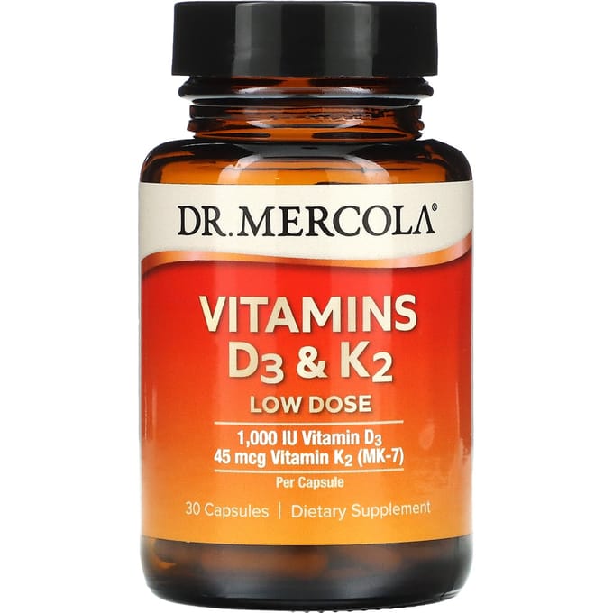 Dr. Mercola - Vitamins D3 & K2 - Low Dose - 1000 IU D3 - 45 mcg Vitamin K2 - 30 capsules