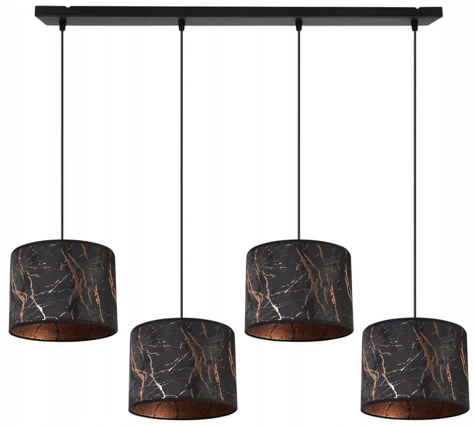 Light-Home Werona – Hanglamp 4-lichts – Zwart met koper – Verstelbare hoogte – Stoffen kappen