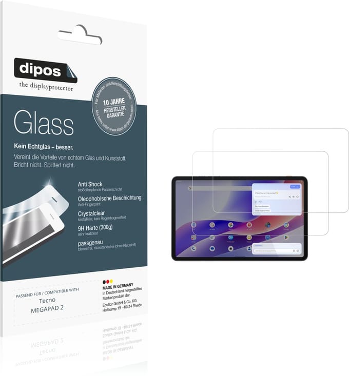 dipos – 2x Pantserfolie geschikt voor Tecno MEGAPAD 2 | 9H Screenprotector
