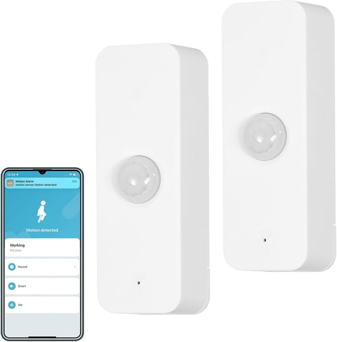 Wifi Bewegingssensor voor Thuisbeveiliging - Draadloze Sensor met App voor Afstandsmonitoring - 2 Stuks