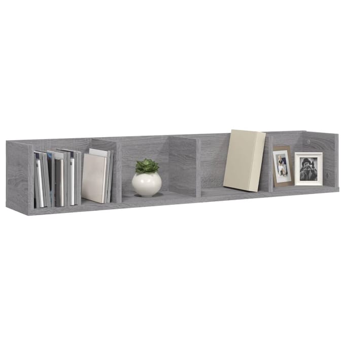 vidaXL - Wandschap - CD - 100x18x18 - cm - bewerkt - hout - grijs - sonoma - eikenkleur