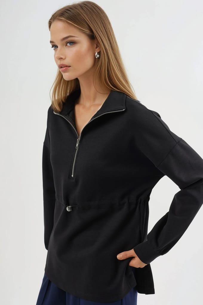 Ritskraag Sweatshirt met Verstelbare Taille