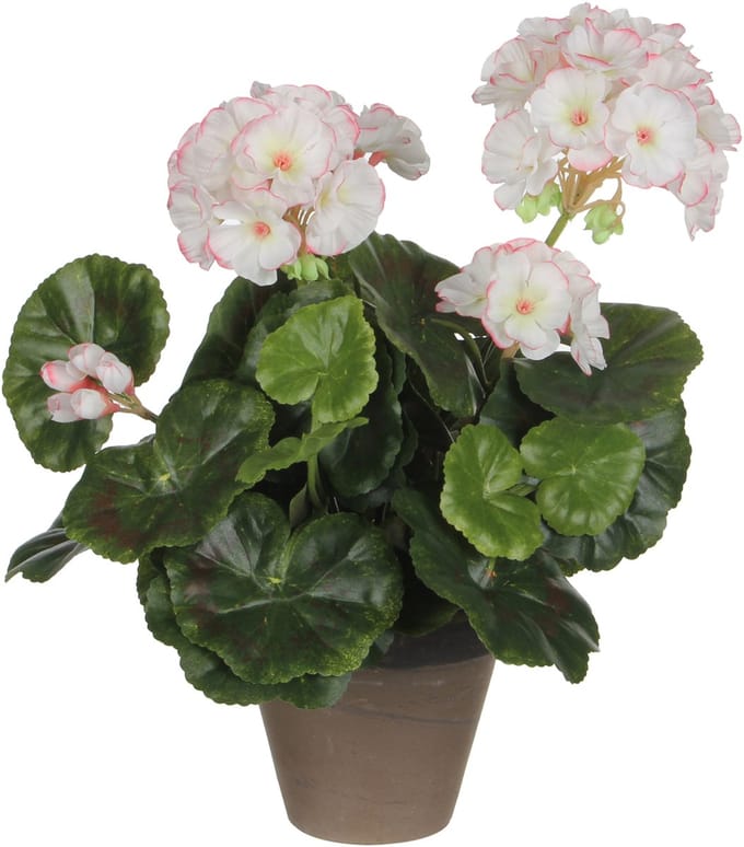 Mica Decorations Kunstplant - geranium - wit/roze - in pot - 34 cm - nepplanten - kunstbloemen