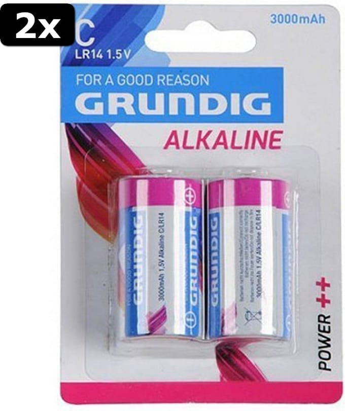 2x Grundig C Alkaline Batterijen 3000mAh 2 Stuks
