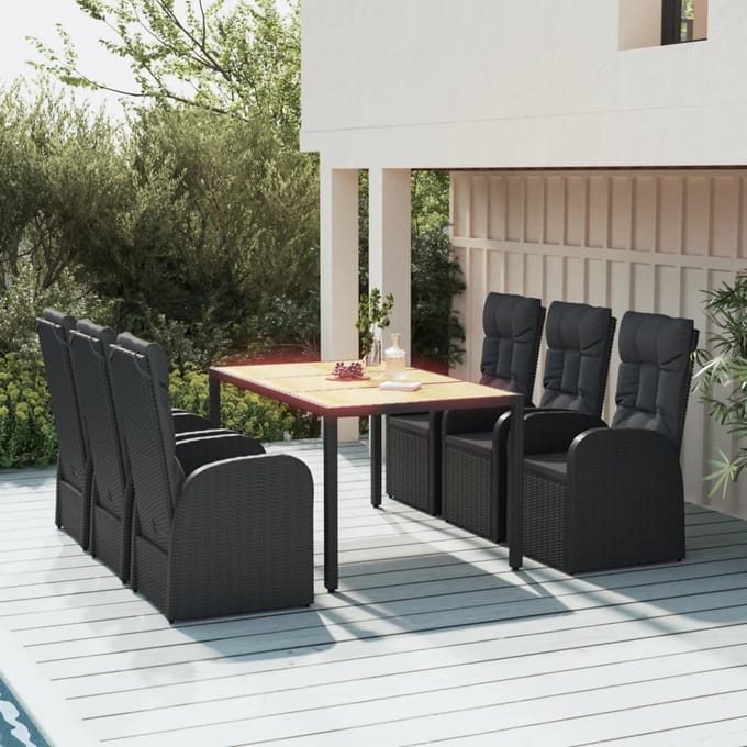 vidaXL - 7-delige - Tuinset - met - kussens - poly - rattan - zwart