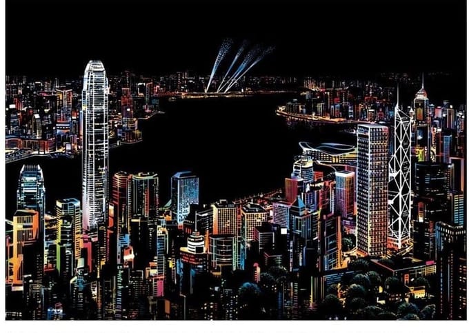 Scratch Art  Victoria Harbour - 410 x 287 mm - Kras tekeningen - Scratch painting