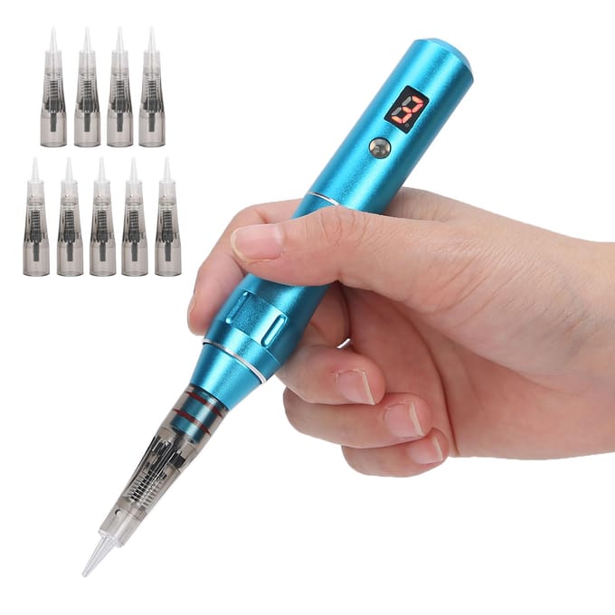 Oplaadbare Semi-Permanente Microblading Machine Cartridge Naald MTS Tattoo Pen  (Blauw ) US Plug blauw