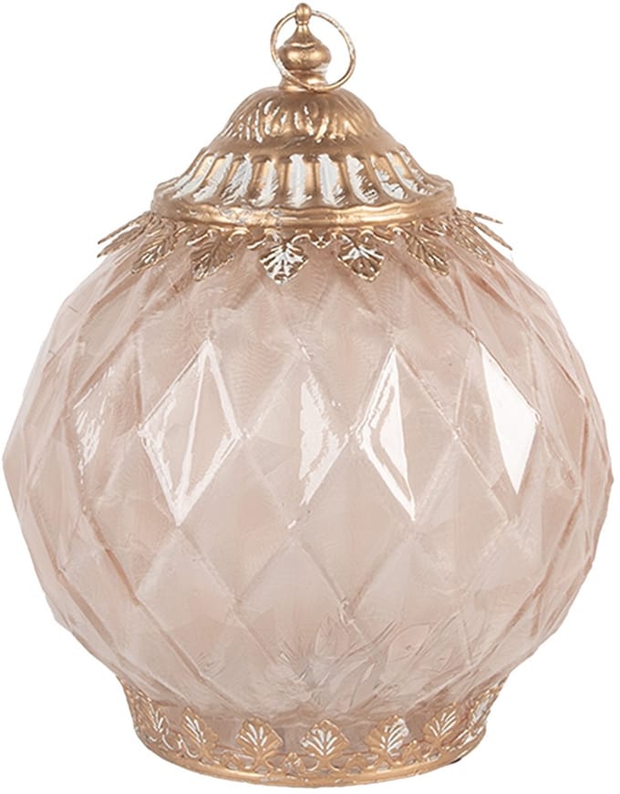 Clayre & Eef LED Lantaarn Ø 15x19 cm Roze Glas
