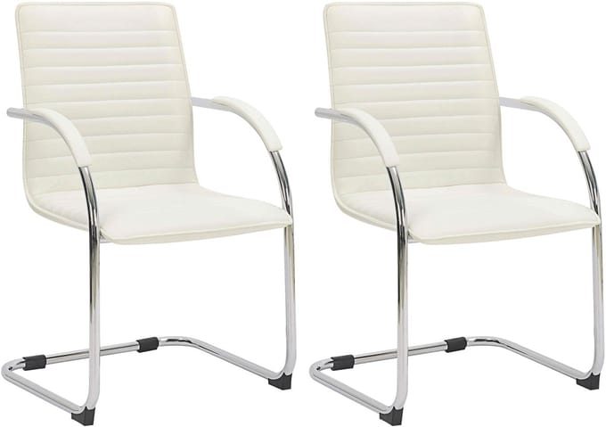 CLP Tira Set van 2 Eetkamerstoelen - Bezoekersstoel - Met armleuning - Kunstleer - creme