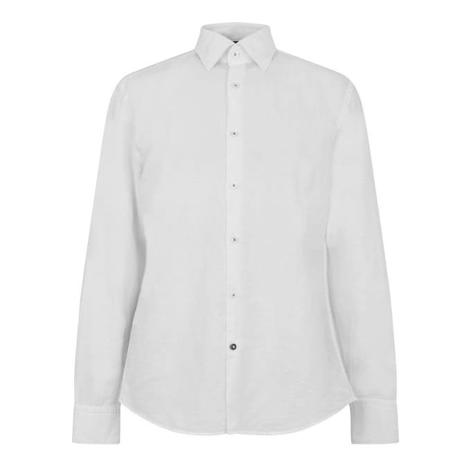 Boss Heren Effen Met Kraag Lange Mouwen Shirt (Wit)