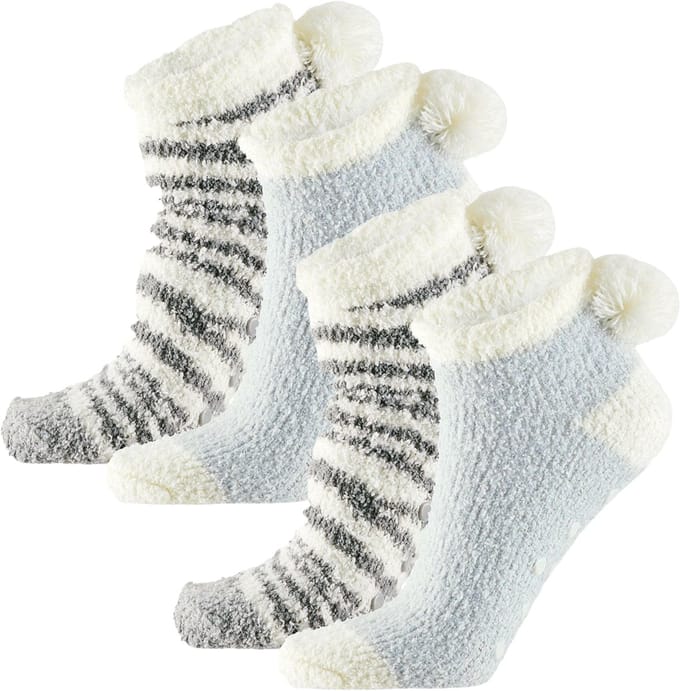 Apollo Kindersokken - 2 pack - blauw/wit - one size - pluche - warm