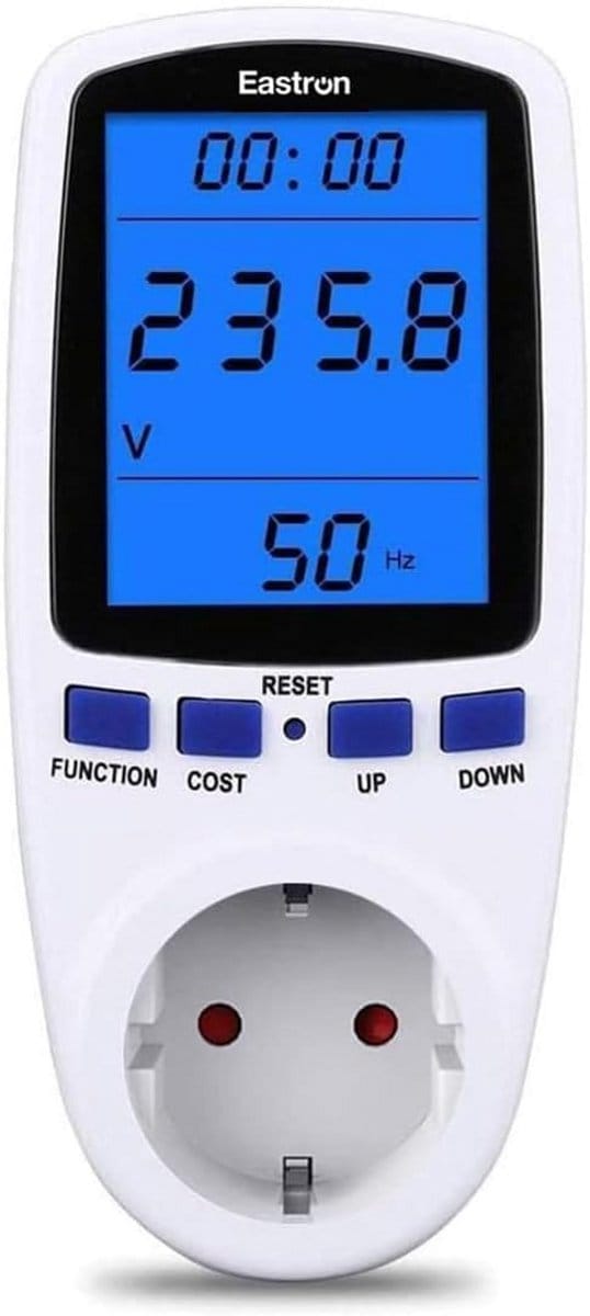 Stroommeter Stekker - Energie Monitor - Verbruik Meten - LCD Display - 16.5 cm - Wit