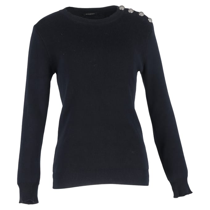 Balmain gebreide trui met knoopdetails in zwarte wol