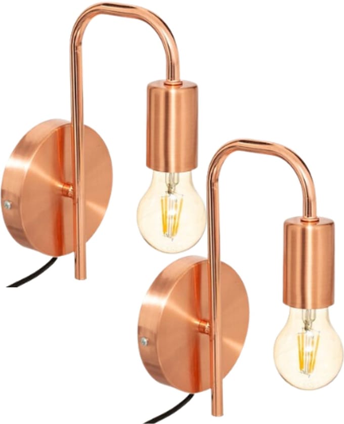 Keli Wandlamp - Industriële Wandverlichting - Set van 2 - Moderne Binnenlamp - met E27 Fitting - Metaal - Ø12 cm - Koper