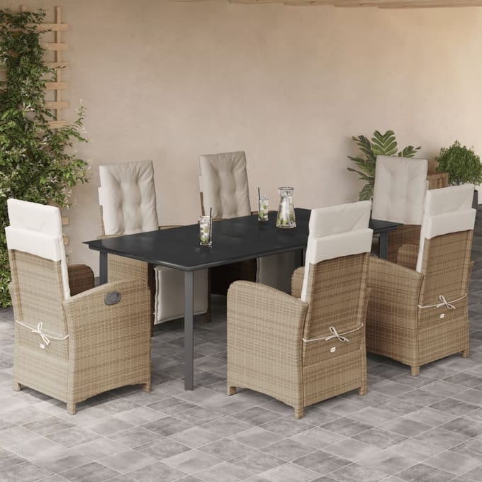 vidaXL - 7-delige - Tuinset - met - kussens - poly - rattan - beige
