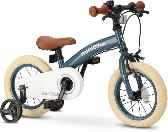 Qplay Miniby Luxe Kinderfiets 12 inch - 3 in 1 Loopfiets - Steel