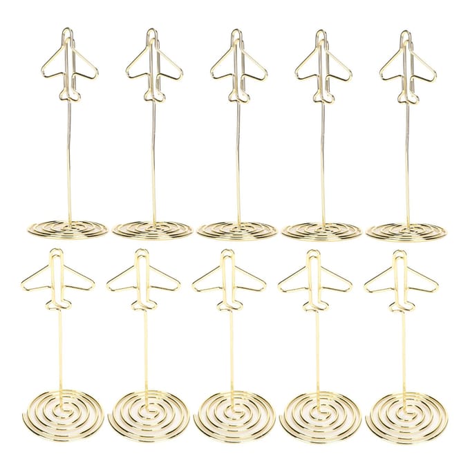10 Stuks Berichtclip Desktop Metaal Visitekaartje Foto Gouden Vliegtuig Houder met Basis beige
