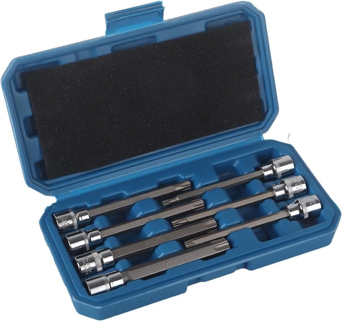 Extra lange Torx Star Bit Socket Set van 7 stuks - 3/8 inch, geschikt voor diverse klussen en precisiewerk