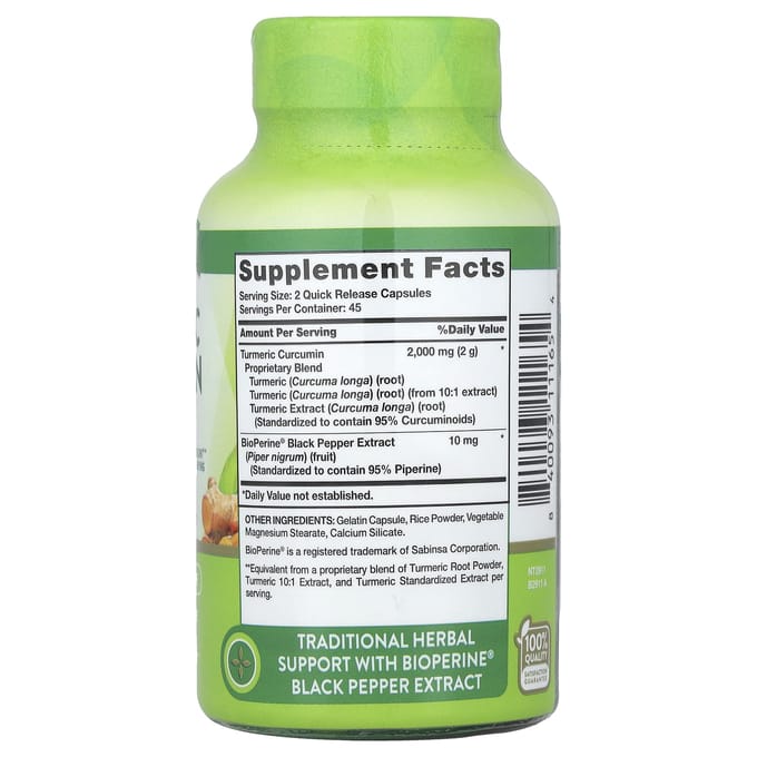 Nature's Truth, Complexe de curcumine et de curcuma avec extrait de poivre noir BioPerine®, 90 capsules à libération rapide