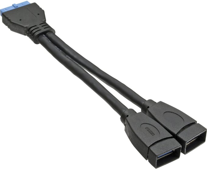 Pin Header adapter USB3.0 (v) - 2x USB-A (v) - 0,15 meter