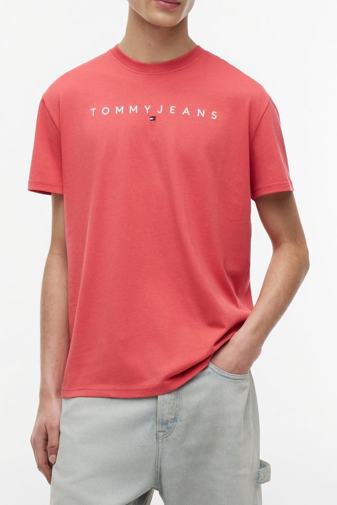 Tommy Hilfiger Regular Linear Logo Anthem Red Größe: S | Basic T-Shirts Outlet | Herren | Rot