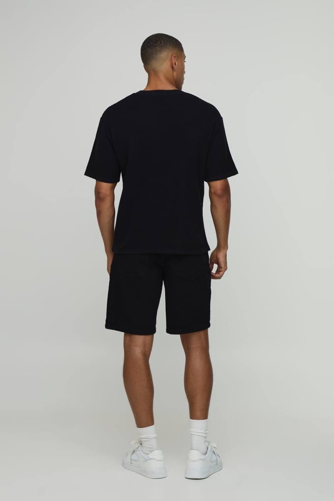 Regular Fit Waffle Knitted T-Shirt | Black | Size Small