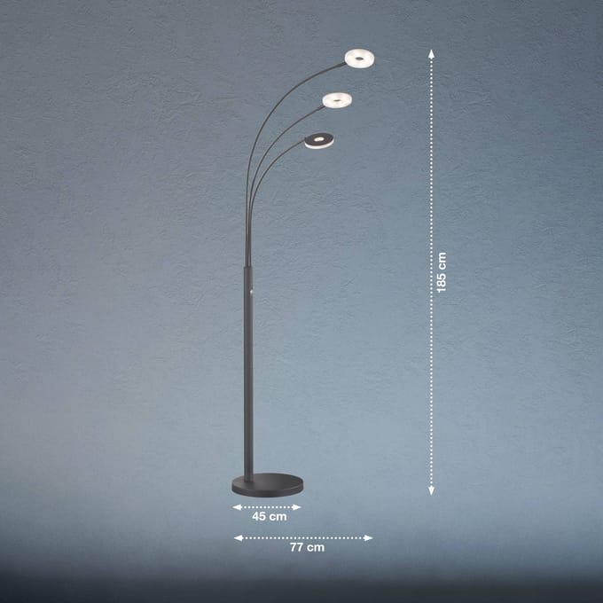 FISCHER & HONSEL LED vloerlamp Dent, zwart, 185 cm, metaal, CCT, 3-lamps.