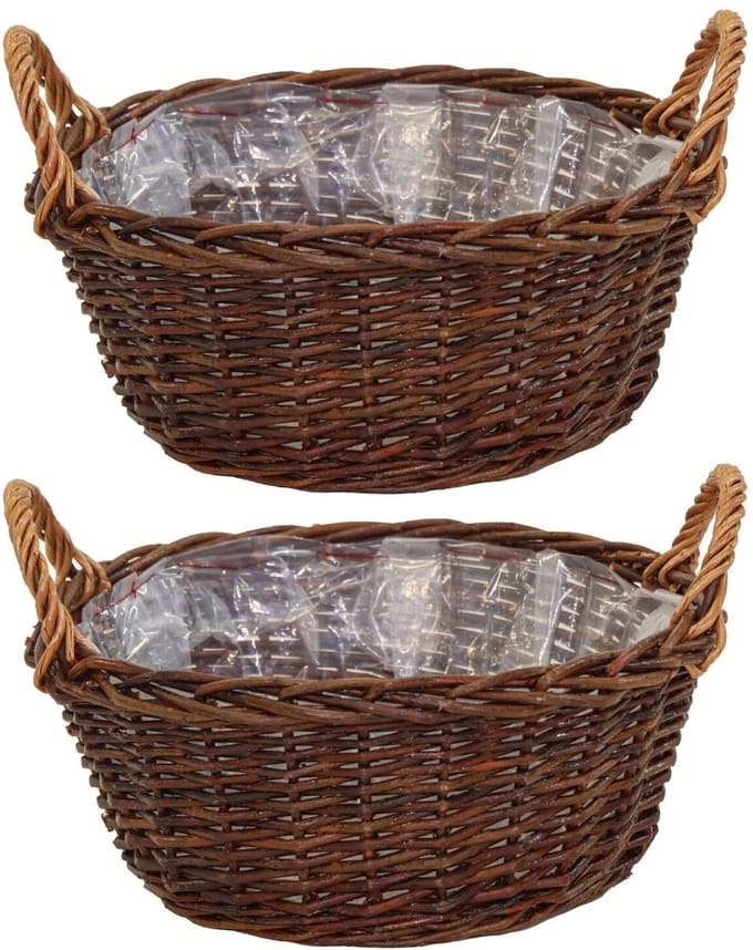 Mega Collections opbergmand Santa Fe - 2x - rotan - D35 x H15 cm - met handgreep
