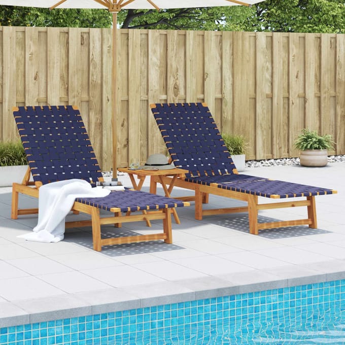 vidaXL - Ligbedden - 2 - st - met - tafel - massief - acaciahout - donkerblauw