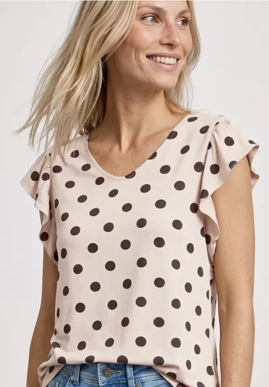 Shirt met V-hals en volantmouwen