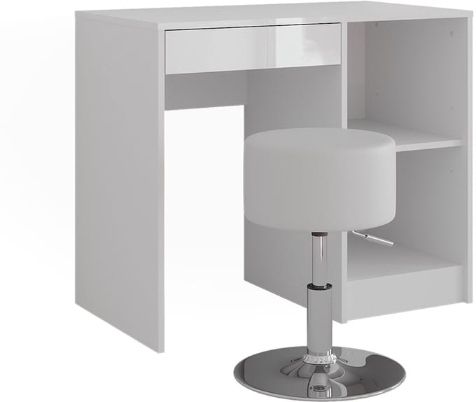Vicco Sherry Kaptafel – 89.8 cm met kruk Wit/wit hoogglans