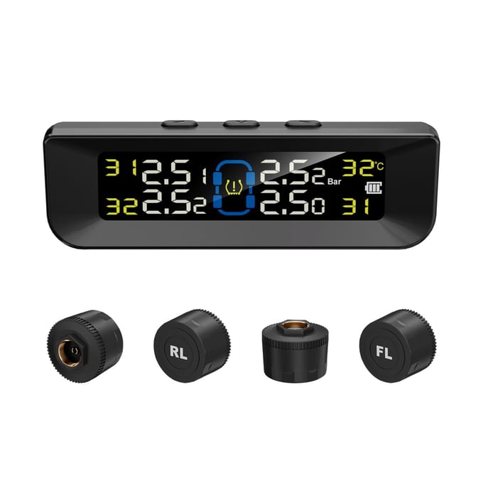 Système de surveillance de la pression des pneus, système de surveillance de la pression des pneus solaire sans fil avec écran LCD, Internal Sensor noir