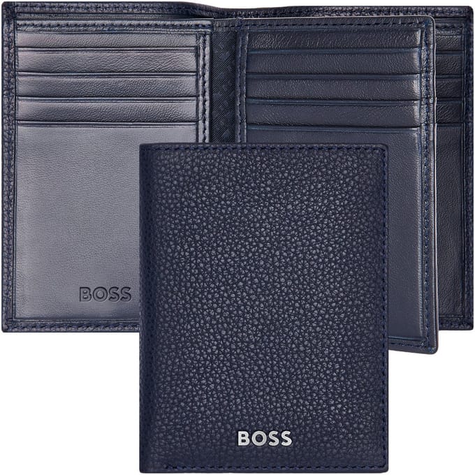 HUGO BOSS Leren Kaarthoes Classic Grained Trifold Card Case Dark Blue Donkerblauw