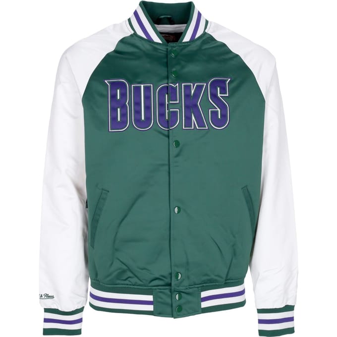 Bomberjack voor heren Nba Primetime Lw satijnen jack Hardwood Classics Milbuc donkergroen