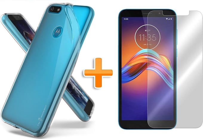 HB Hoesje Geschikt voor Motorola Moto E6 Play - Siliconen Back Cover & Glazen Screenprotector - Transparant