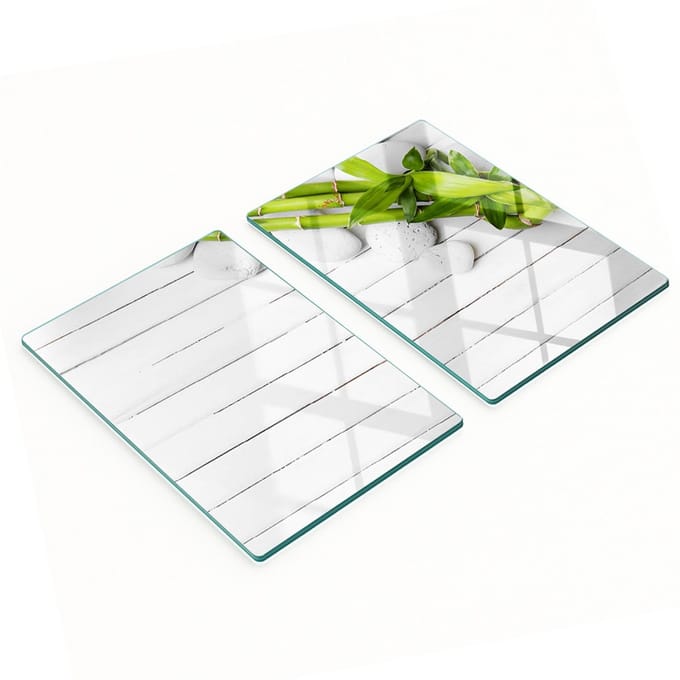 Set van gehard glazen snijplanken met bamboepatroon, 2x40x52 cm