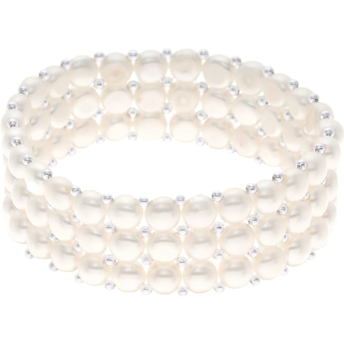 Manchet armband 3 rijen Zoetwater Pearl White 925