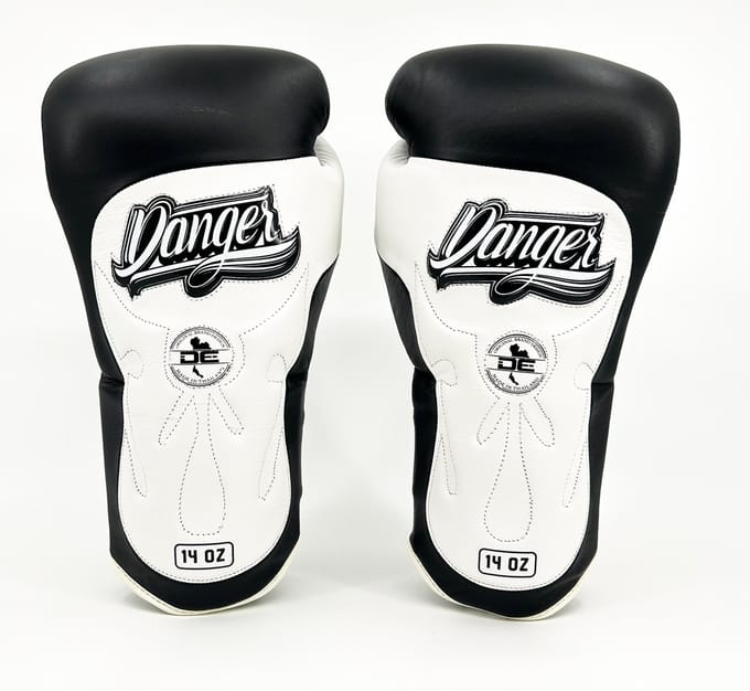 Danger Ultimate Fighter Bokshandschoenen - Echt Leer - Zwart/Wit 14 oz